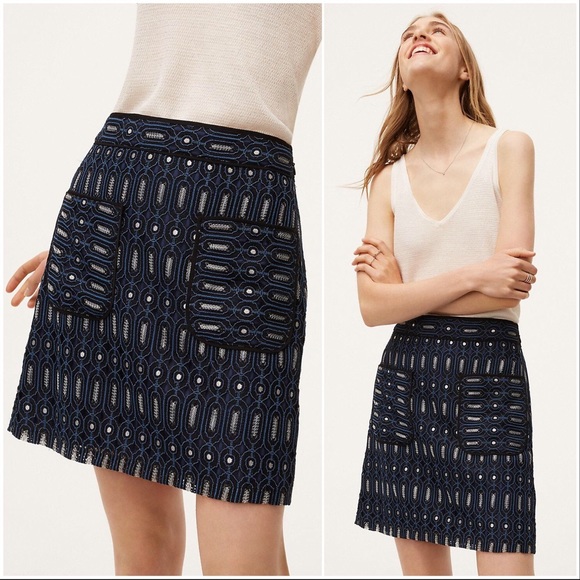 LOFT Dresses & Skirts - LOFT Geo Circuit Lace Pocket A-Line Mini Skirt 4P